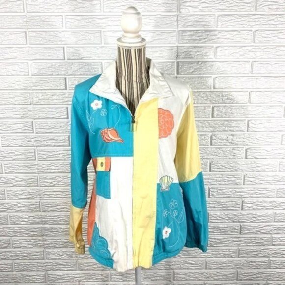 Vintage 80s Koret Ocean Themed Light Jacket - Picture 1 of 8
